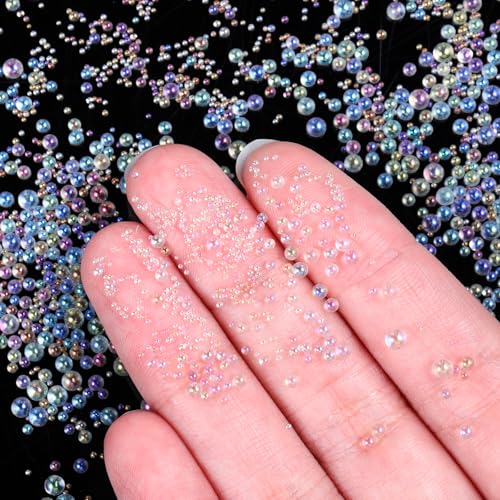 Sibba 100g Tiny Bubble Beads, Pixie Dust Mixed Sizes, Glass Microbeads Iridescent Decorative Beads for Resin Filler, Dollhouse, Nail Art and Craft Projects