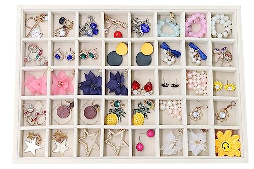 Stratalife Earring Organizer Stackable Jewelry Tray Removable Display Tray Organizer for Jewelry Necklace Earring Drawer Inserts 40 Grid Beige - color: Beige, size: 40