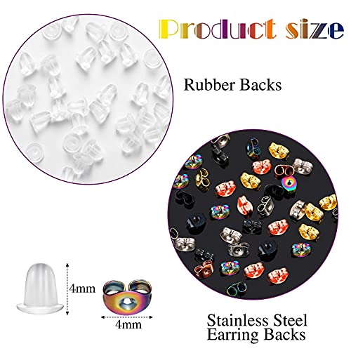 200 Pieces Stud Earring Kit, Including 50 Pieces 12 mm Stainless Steel Blank Stud 50 Rubber Back, 50 Pieces 12 mm Clear Glass Cabochons 50 Stainless Steel Earring Back for DIY Making (Mixed Color) - color: Mixed Color