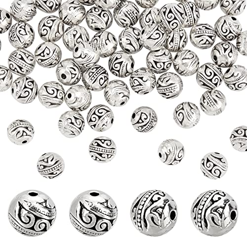 PH PandaHall 8mm Round Spacers Beads, 60pcs Tibetan Alloy Metal Charms Beads Antique Silver Metal Loose Spacer Beads for Bracelet Necklace Jewelry Making, Hole: 1.5mm - color: Round Antique Silver - 60pcs, size: 8mm