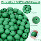 MAIBAOTA 120 Pcs Christmas Green Silicone Beads 15 mm for Keychain/Pens/Bracelet/Necklace Making Round Silicone Bulk Kits - color: Christmas Green