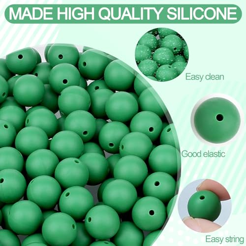 MAIBAOTA 120 Pcs Christmas Green Silicone Beads 15 mm for Keychain/Pens/Bracelet/Necklace Making Round Silicone Bulk Kits - color: Christmas Green