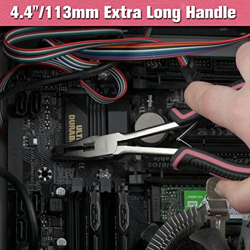 Long Reach Long Nose Pliers with Wire Cutter 6 Inches Small Chain Nose Pliers with Teeth for Jewelry Making Non-slip Handles Long Reach Pliers Working In Tight Spaces, Pink Tool for Women - style: Long Nose Plier