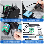 YIHUA 926 III 60W Digital Display Soldering Iron Station Kit w 2 Helping Hands, 6 Extra Iron Tips, Lead-Free Solder, Solder Sucker, S/S Tweezers, °C/ºF Conversion, Auto Sleep & Calibration Support - color: Black