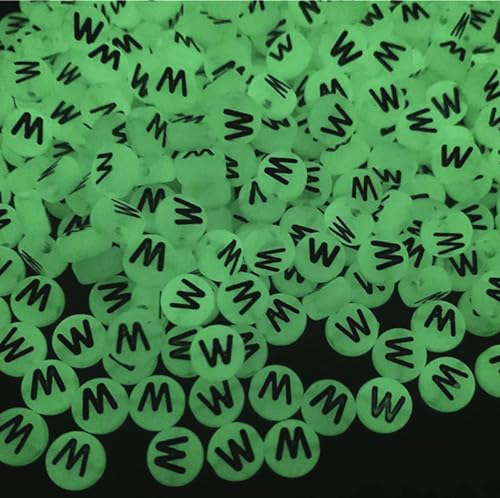 200PCS Letter Beads Glow in The Dark 4x7mm Acrylic Alphabet Letter W Beads for Jewelry Making Bracelet - color: W-200PCS