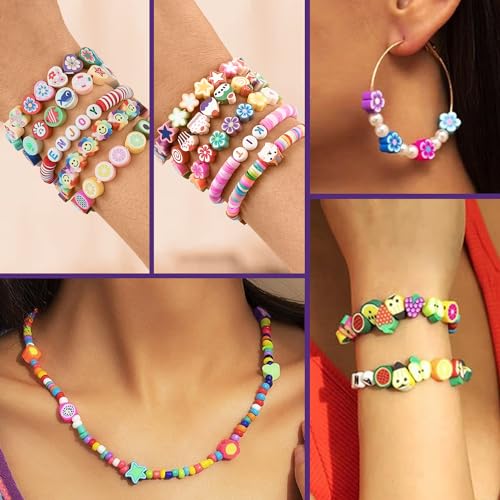 richginker 2300pcs Polymer Clay Beads Bracelet Making Kit, 24 Style Cute Fun Beads for Friendship Bracelets Letter Beads Charms Kit for Jewelry Making DIY Arts and Crafts Birthday Gifts Toys for Kids - color: 1#Clay Beads
