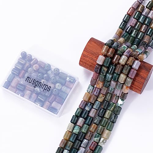 Natural Indian Agate Cylinder Tube Beads 10x14mm 38cm/str Loose Semi Gemstone Stone Beads for Making Bracelets Necklace - color: Indian Agate