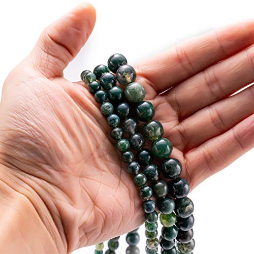 BEADIA Natural Moss Agate Stone Round Loose Semi Gemstone Beads for Jewelry Making 8MM 44PCS - color: Moss Agate, size: 8mm