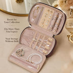 Jewelry Travel Case Organizer for Necklaces, Earrings, Rings, Bracelet, Watch, Soft Sided, Red Sandalwood - color: Rosewood Pink
