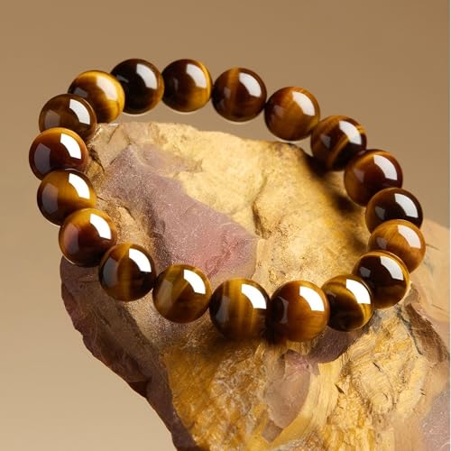 Natural Tiger Eye Stone Bracelet, 8-12mm Healing Energy Gemstone Beads, Elastic Stretch Design for Yoga and Meditation - size: 8MM