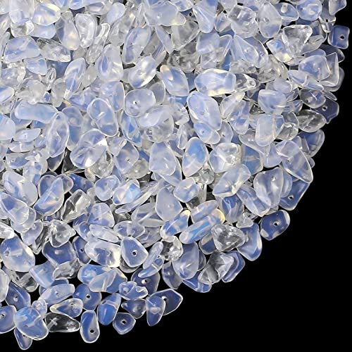 LAIDANLA White Opalite 400pcs Natural Chip Stone Beads 5-8mm Healing Crystal Irregular Gemstones Drilled DIY Loose Rocks Bead Crystal for Bracelet Earrings Necklace Jewelry Making Crafting - color: J-White Opalite