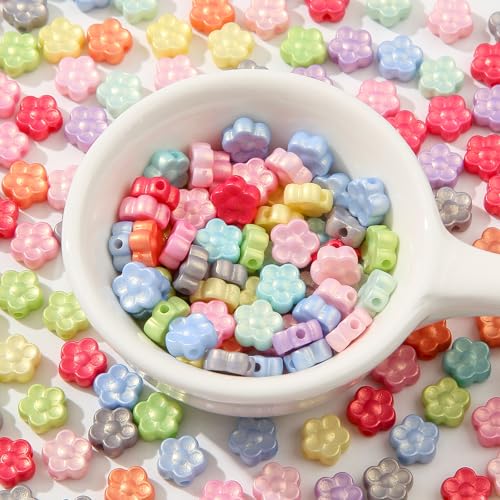 200pcs Acrylic Beads Colorful Flower Beads Colorful Cute Plum Blossom Beads for Necklace Bracelet Key Chains Jewelry DIY Craft Making(Flower) - color: pink&blue