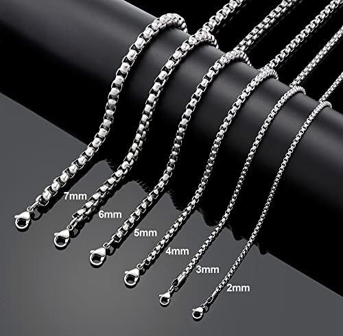 Square Rolo Chain Necklace Stainless Steel Round Box Necklace for Men Women/2mm-7mm/16Inch-36Inch - color: Stainless Steel-Silver, size: 16 Inches, style: 2 mm width