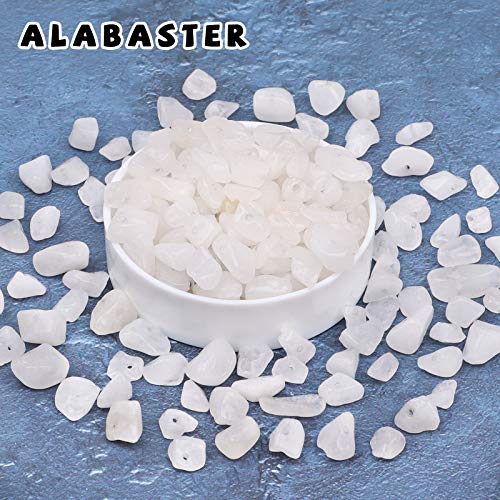 500 pcs Natural Chip Stone Beads, Alabaster 5-8 mm Irregular Gemstones Healing Crystal Loose Rocks Bead Hole Drilled for Jewelry Making Bracelet - color: Alabaster