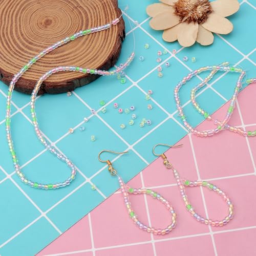 4000pcs Glow Seed Beads - 10 Colors, 3mm Luminous Glow in Dark Glass Beads for Bracelets, Necklace, Anklet, Earrings - DIY Craft