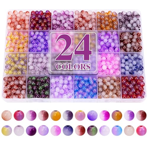 XSEINO About 1200+ pcs 6mm Glass Beads Bracelet Making Kit, 24 Assorted Purple Bi-Color Fusion Series Crystal Beads for Jewelry Making, DIY Crafts, Friendship Bracelets - color: Purple Bi-Color Fusion Series