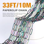 [16.5 Ft] Stainless Steel Paperclip Chains Roll, 4.3mm Width Rainbow Plated Stainless Steel Oval Link Chains Spool Bulk for Jewelry Making - color: colorful(4.3mm)