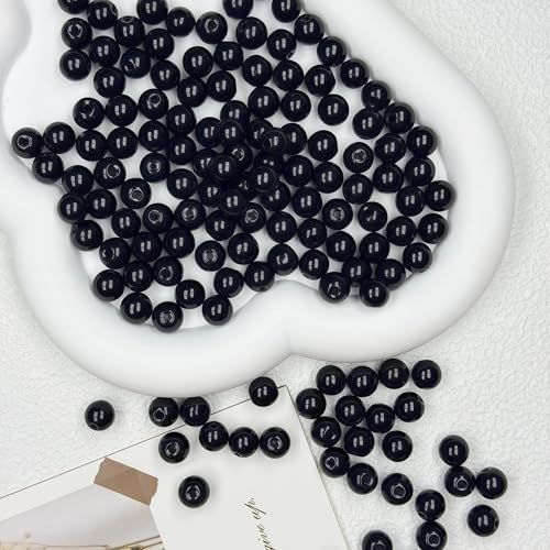 200pcs Glass Beads, 8mm Glass Beads for Barcelet and Jewelry Making DIY Crafts (Black) - color: Black