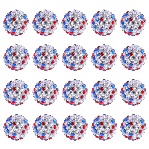 20mm Rhinestone Beads for Pens, 20pcs Chunky Large Spacer Bead for DIY Pens Phone Chain Keychain Candy Sparkle Bling Ball Beads Bulk(Blue+White+Red) - color: AB Blue+White+Red 20MM 20PCS, size: 20MM