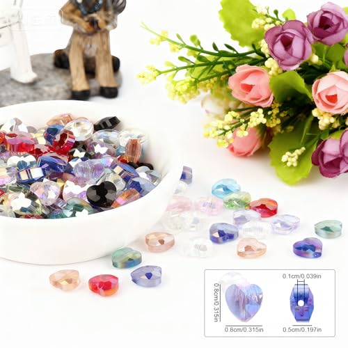 70pcs 8mm Valentine's Day AB White Faceted Heart Beads for Jewelry Making Crystal Glass Beads for Bracelets Necklace Crafts, Friendship Bracelet Kit, Love Gifts - color: AB White