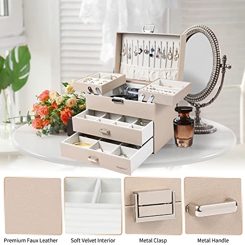 Dajasan Jewelry Organizer Box, Large Jewelry Boxes for Women Girls, Space-Saving 4 Layers Jewelry Storage Case with Drawer, Movable Metal Stand, Modern, Gift Idea (Champagne + Silver) - color: Champagne + Silver