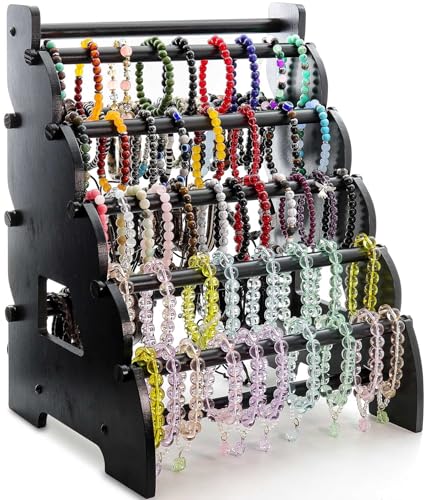 Wooden Bracelet Holder 8 Tier Jewelry Bracelet Display Stand, Portable Organizer for 150-240 Bangles & Scrunchies - for Vendors,Retail Stores, Craft Shows, and Home Storage (black) - color: black