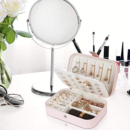 jiemei Jewelry Box, Travel Jewelry Organizer Cases with Doubel Layer for Women’s Necklace Earrings Rings and Travel Accessories(Pink) - color: Pink