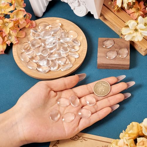 Craftdady 200Pcs Transparent Oval Glass Cabochons 20x15mm Clear Glass Flat Back Dome Tile Cabochon Covers for Photo Pendant Jewelry Making - color: Transparent Clear, size: 20x15mm Oval