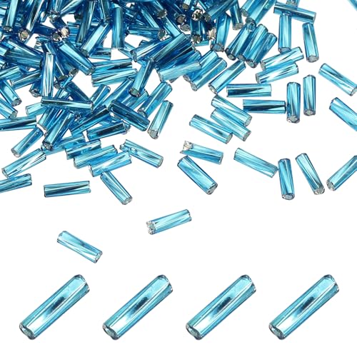 uxcell 1500Pcs Glass Bugle Seed Beads, 6x2mm Mini Long Tube Seed Beads Tube Loose Glass Seed Spacer Bead for DIY Earring Bracelets Necklace Jewelry Making Embroidery, Denim Blue - color: Denim Blue