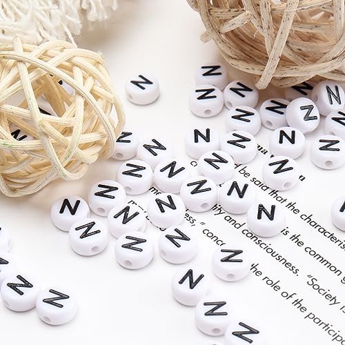 100Pcs Letter Beads 4x7mm White Round Acrylic Alphabet Beads Letter N Beads for Jewelry Making DIY Bracelets Necklaces Key Chains - color: N 100Pcs