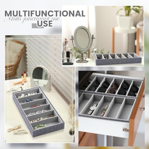 Juexica 4 Pcs Velvet Sunglasses Organizer Tray 6 Grid Sunglass Organizer Velvet Tray Stackable Glasses Display Case for Women Glasses Jewelry Display Watch (Gray) - color: Gray