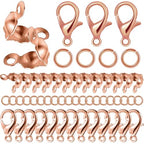 1000PCS Jewelry Making Accessories Set, 100 Lobster Claw Clasps 300 Crimp Beads Crimp Beads Clasps Caps 600 Open Jump Ring Connectors for DIY Bracelet Necklace Crafts Jewelry Making(Rose Gold) - color: Rose Gold