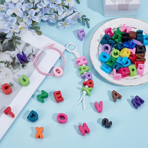 52Pcs Large Acrylic Letter Bead Chunky Alphabet Beads Bulk Big Slide Initial Letters Blocks Loose Spacers for Jewelry Making Key Chains Friendship Bracelets Keychain Phone Bag Charm Accessory - style: Style 1
