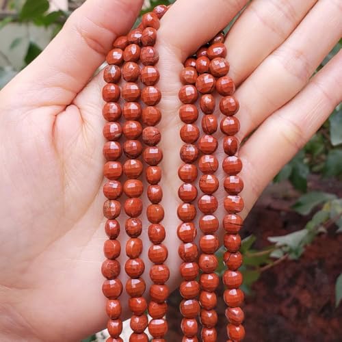 Adabele 15 Inch Natural Red Jasper Gemstone 6mm Faceted Flat Round Coin Loose Beads Gem Stone Spacer (59-64pcs) for Jewelry Making GZ13-7 - color: Red Jasper, size: 15 Inch/1 Strand