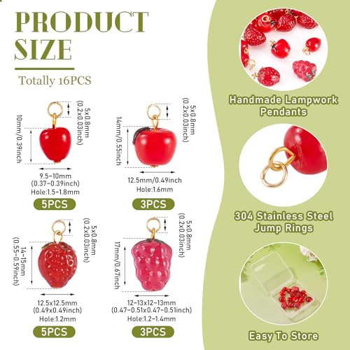 Craftdady Fruit Dangle Charms Pendants Cute Resin Food Pendants Apple Orange Pineapple Strawberry Pendants Lovely Vegetable Mushroom Charms for DIY Craft Earring Bracelet Necklace Jewelry Making - color: Red