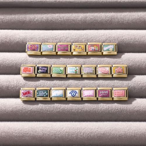 Italian Charms Bracelet Sets with 1Pcs Starter Brascelet 9Pcs Charms 9mm Italian Modular Charm Bracelet DIY Module Jewelry Gifts - color: A-Starter Bracelet Set Gold Pink