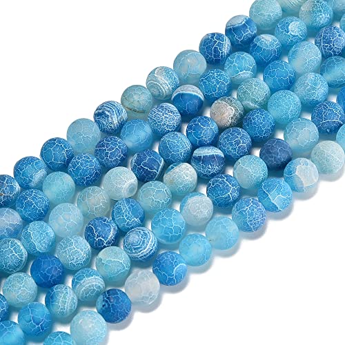6mm Froasted Blue Agate Round Natural Gematone Loose Beads for Jewelry Making DIY 1 Strand 15" - color: Blue Froasted Agate, size: 6mm
