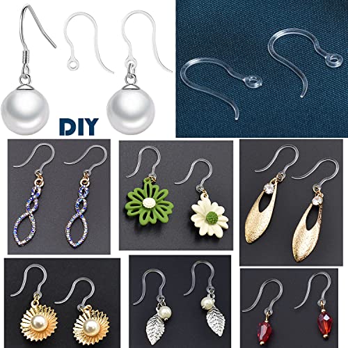 60pcs Safety Non-Allergenic Plastic Earring Hooks Ear Wire Anti Allergy Hooks Earring Findings DIY Jewelry Making for Sensitive Ears(Clear) - color: Clear Hook 60pcs