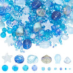 SUNNYCLUE 1 Box About 3000Pcs Blue Ocean Beads Kit Summer Glass Beads Bulk Cute Small Cyan Hawaii Sea Fish Seashell Starfish Spacer Round Seed Beads for Jewelry Making Kits Bracelet Adult Women - style: Ocean 1
