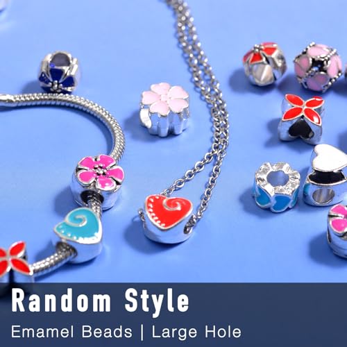 50pcs Large Hole Metal Spacer Beads for Bracelet Necklace Keychain Making, European Enamel Focal Beads, Jewelry Findings & Supplies for Bracelet, Mixed Style (50Pcs Enamel) - color: 50Pcs Enamel