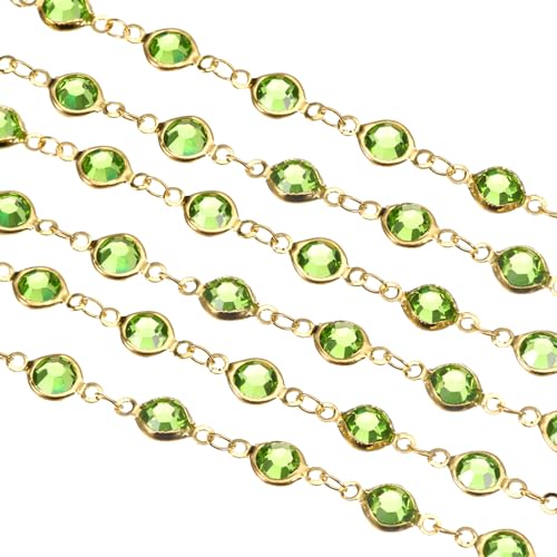 uxcell 2 Yards Grass Green Rhinestone Chain Bulk with Gold Plated Brass Chain for Jewelry Making Craft DIY Bracelet, Necklace, Glass, Shoes, Clothes Decoration (1 Yard for Each Piece) - color: Grass Green Gold