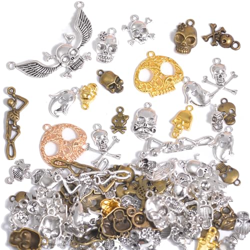 stino 100 G Mixed Style Metal Charms for Jewelry Making, Bulk Silver & Gold Plated, for Bracelet, Necklace, Earrings DIY Crafts - style: Skull