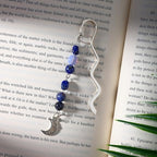 Vintage Metal Moon Bookmark Pendant with Natural Crystal Bead Chain–Elegant Bookmarks for Women,Men,Book Lovers,Teachers and Students(Sodalite) - style: Moon