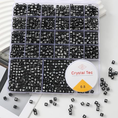 Acrylic Letter Beads 4mm Flat Round, 6mm Square - Beads for Making Friendship Bracelet or Necklace (26 Pieces of Square Black with White) - color: 26 pieces of square black with white