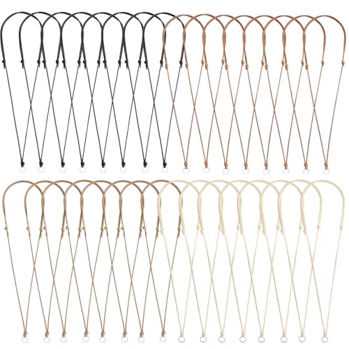 32pcs Handmade Craft Choker Necklace Cord for Pendant Adjustable Knotted with Metal Ring for Jewelry Making (Black+Brown+Khaki+Beige) - color: Black+brown+khaki+beige