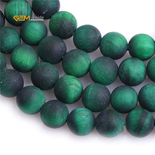 GEM-Inside 8mm Natural Stone Green Tiger Eye Frosted Matte Unpolished Round Beads for Jewelry Making Strand 15 inch - color: Green Tiger Eye, size: 8mm