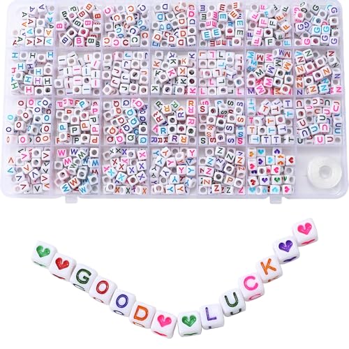 Acrylic Letter Beads 4mm Flat Round, 6mm Square - Beads for Making Friendship Bracelet or Necklace (Square White Colorful) - color: Square White Colorful