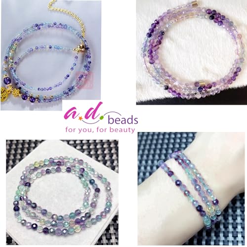 AD Beads Natural Gemstone Diamond-Cut Micro-Faceted Round Tiny 4mm Small Round for DIY Necklace Jewelry Making Beads (Fluorite) - color: Fluorite