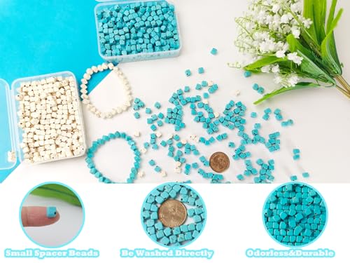 PAMIR TONG 6mm Turquoise Square Beads Bulk for Jewelry Making 300pcs Natural Stone Cube Space Beads for Lanyard, Garland Keychain, DIY Handmade Craft, Necklace, Bracelet Supplies - color: Turquoise Square