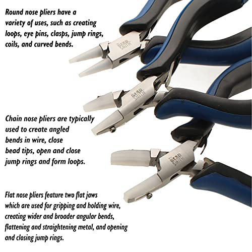 The Beadsmith Nylon Jaw Plier Set – Round, Chain & Flat Nose – Ergonomic Handle, Double Leaf Springs, Replacement Heads & Carry Case – Jewelry Making Tool for Creating Bracelets, Earrings & Necklaces - style: Plier Set